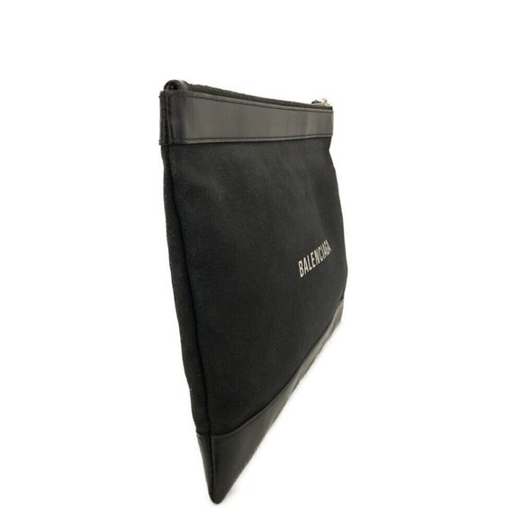 BALENCIAGA Navy Clip M Black Canvas Leather Clutch Bag - Picture 8 of 9
